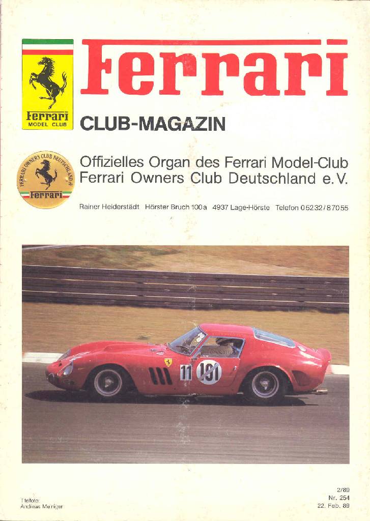 Cover of Ferrari Model Club issue 254, 22 Feb. 89 (1989)