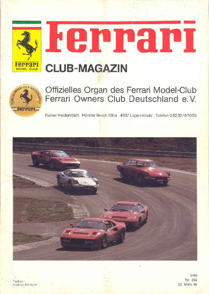Cover of Ferrari Model Club issue 255, 22 Marz 89 (1989)