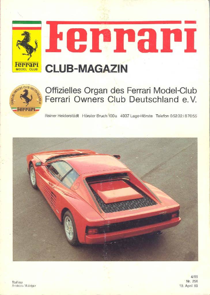 Cover of Ferrari Model Club issue 256, 19 April 89 (1989)