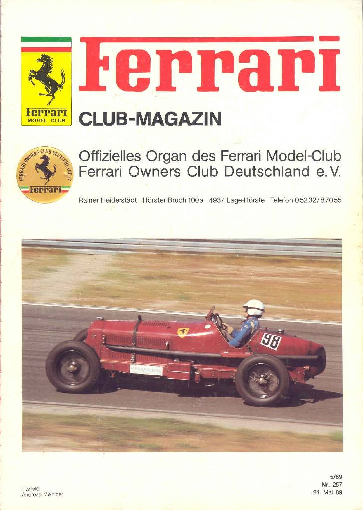Cover of Ferrari Model Club issue 257, 24. Mai 89 (1989)
