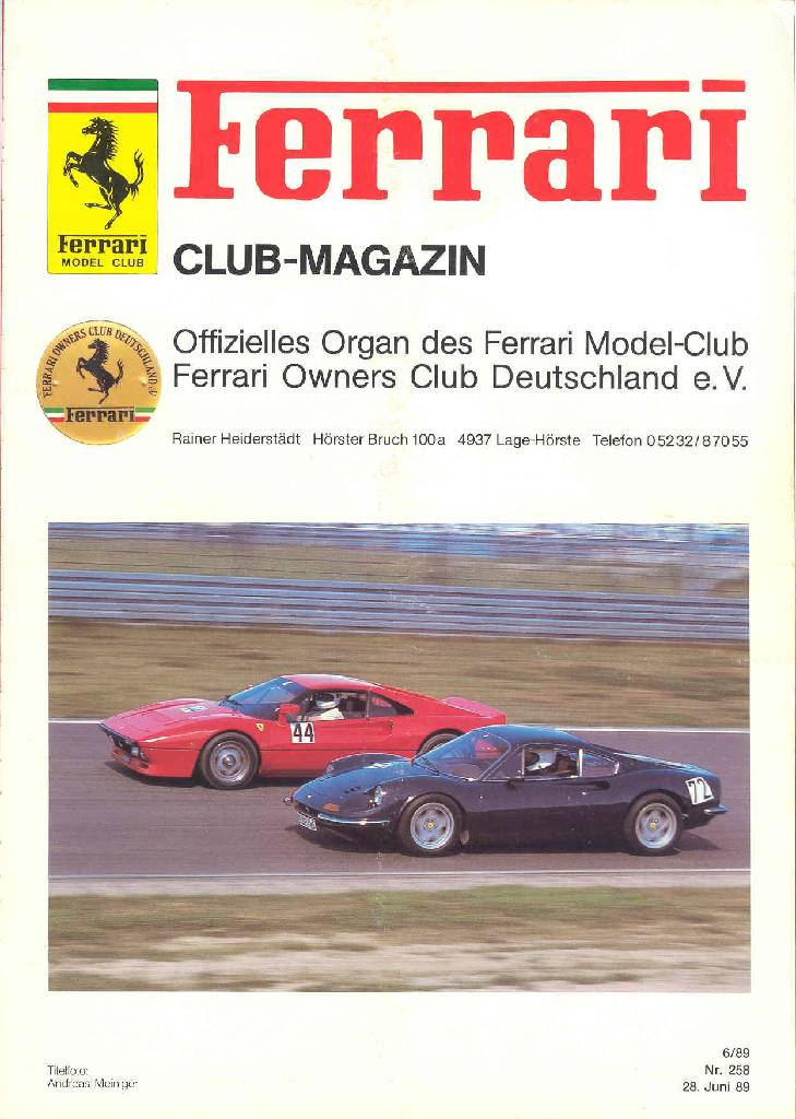 Cover of Ferrari Model Club issue 258, 28. Juni 89 (1989)