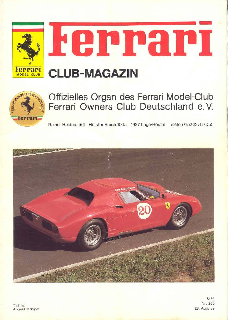 Cover of Ferrari Model Club issue 260, 23. Aug. 89 (1989)