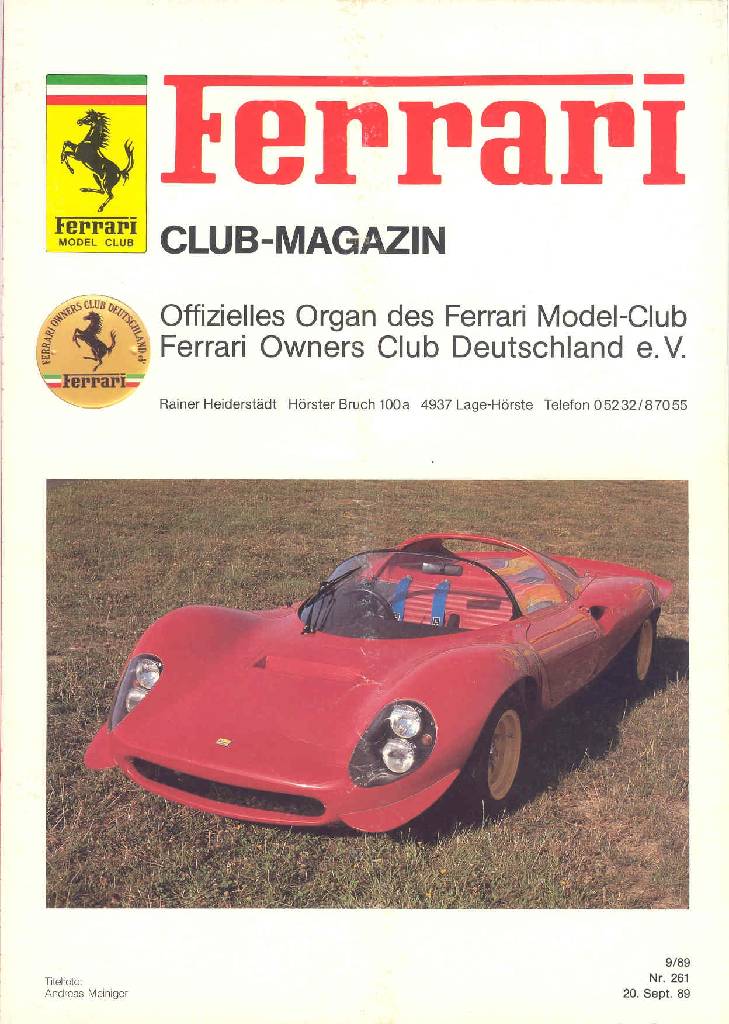 Cover of Ferrari Model Club issue 261, 20. Sept. 89 (1989)