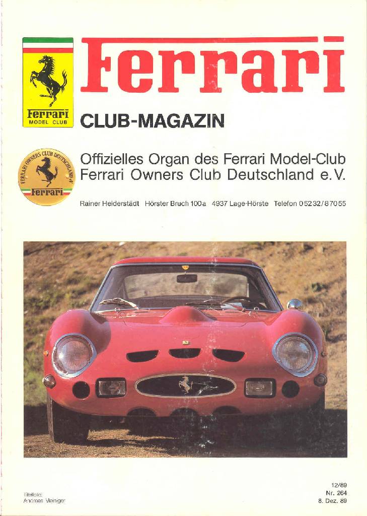 Cover of Ferrari Model Club issue 264, 8. Dez. 89 (1989)