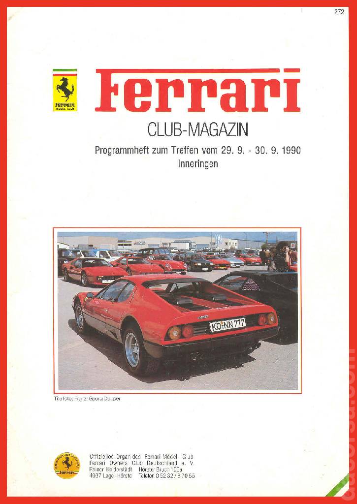 Cover of Ferrari Model Club issue 272, Programmheft zum Treffen vom 29.9 - 30.9 1990 Inneringen