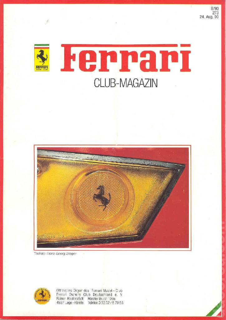 Cover of Ferrari Model Club issue 273, 24. Aug. 90 (1990)