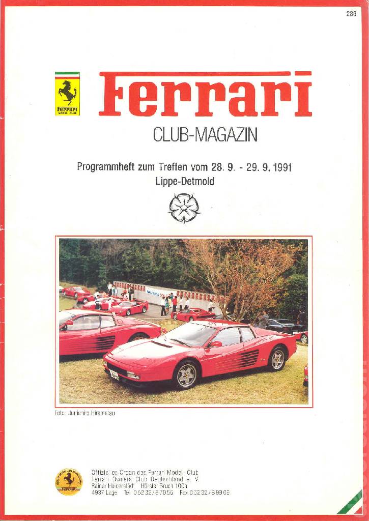 Cover of Ferrari Model Club issue 286, Programmheft zum Treffen vom 28.9 - 29.9.1991 Lippe-Detmold