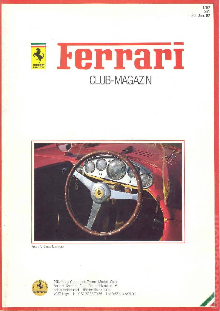 Cover of Ferrari Model Club issue 291, 30. Jan. 92 (1992)