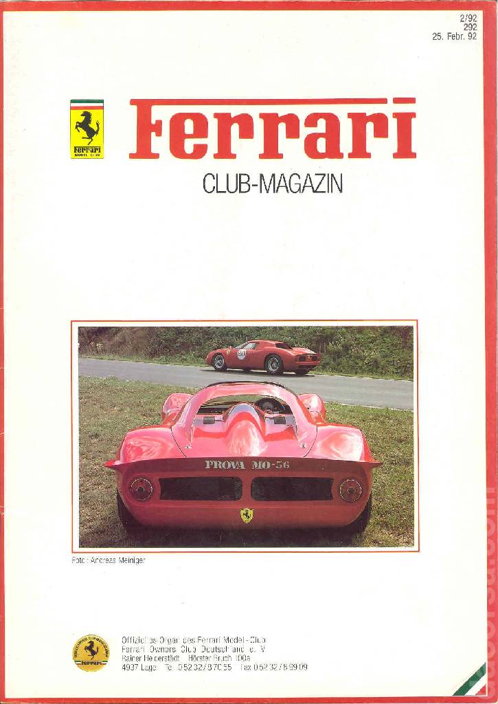 Cover of Ferrari Model Club issue 292, 25. Febr. 92 (1992)