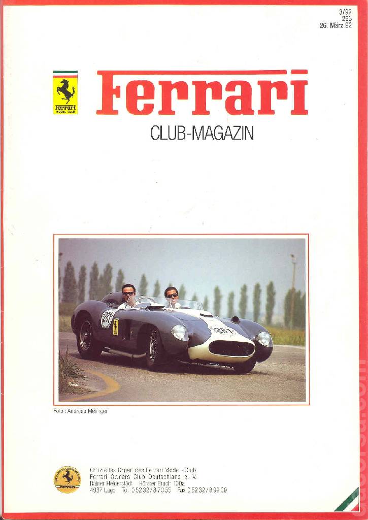Cover of Ferrari Model Club issue 293, 26. Marz 92 (1992)
