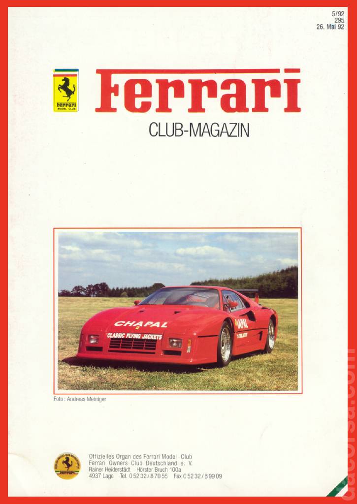 Cover of Ferrari Model Club issue 295, 26. Mai 92 (1992)