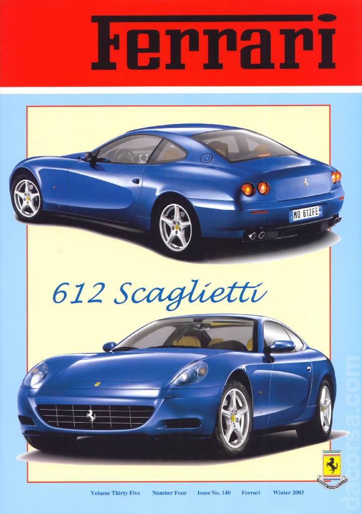 Cover of Ferrari Owners' Club Magazine issue 140, Number Four - Winter 2003 (Volume 35)