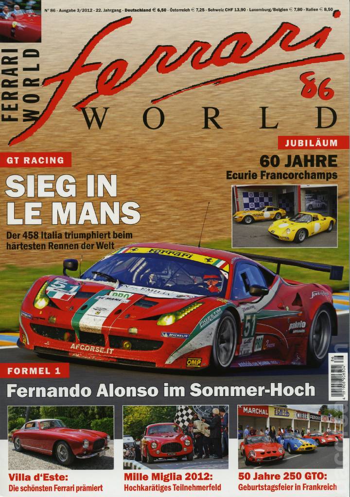 Cover of Ferrari World Deutschland issue 86, Ausgabe 3/2012 - 22. Jahrgang