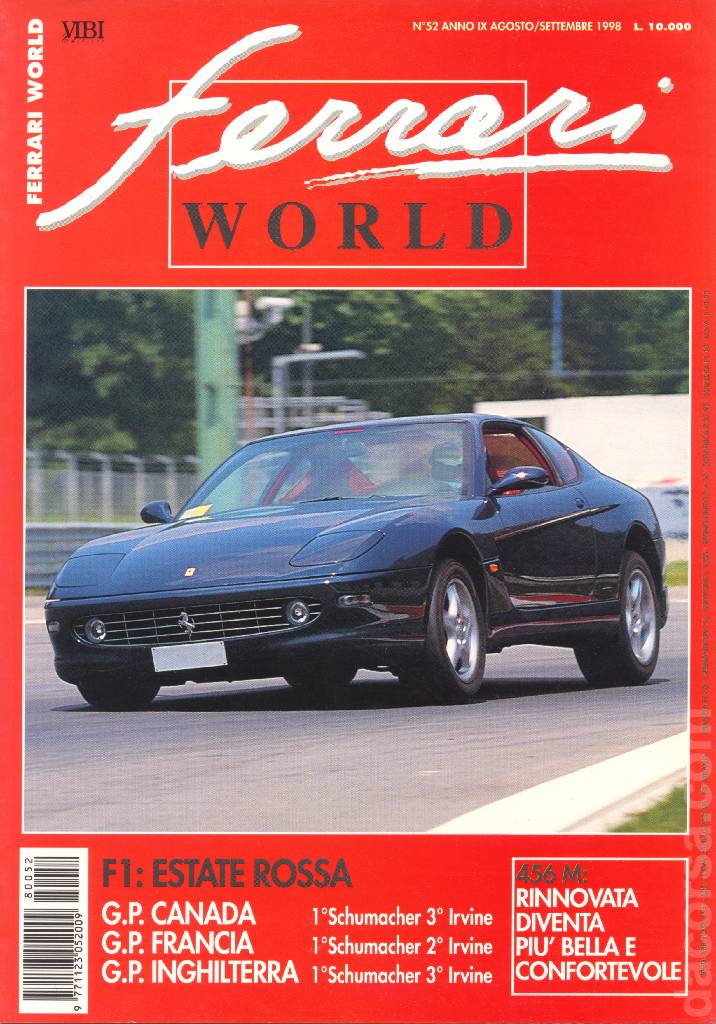 Cover of Ferrari World Italia issue 52, anno IX - Agosto / Settembre (1998)