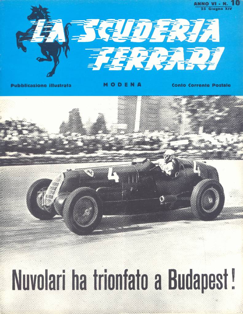 Cover of La Scuderia Ferrari issue 10, anno VI - 25 Guigno 1936