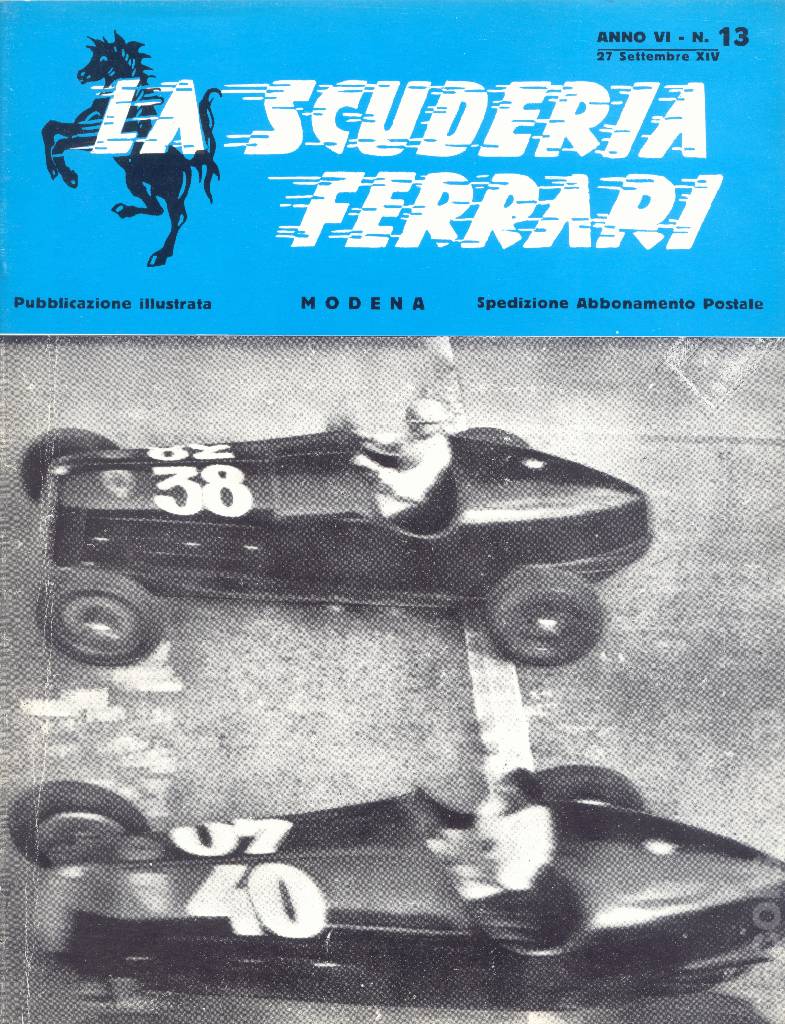 Cover of La Scuderia Ferrari issue 13, anno VI - 27 Settembre 1936