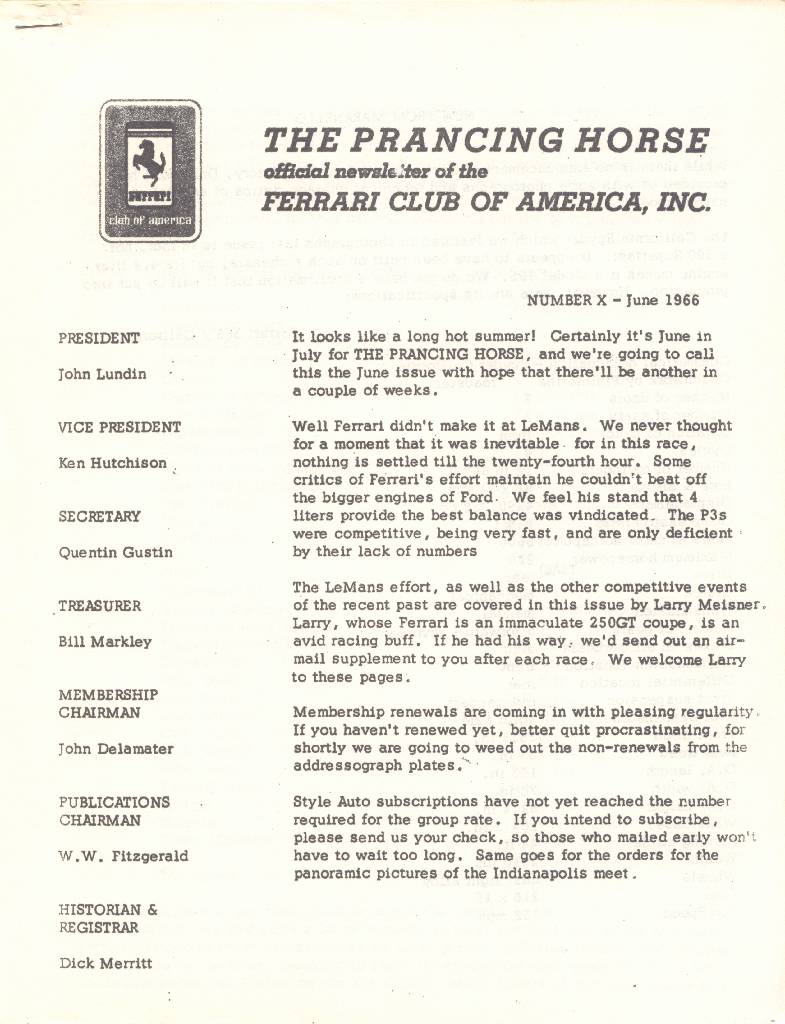 Cover of Prancing Horse issue 10, no. X - June 1966