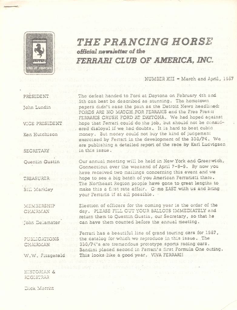 Cover of Prancing Horse issue 13, no. XIII (1967)