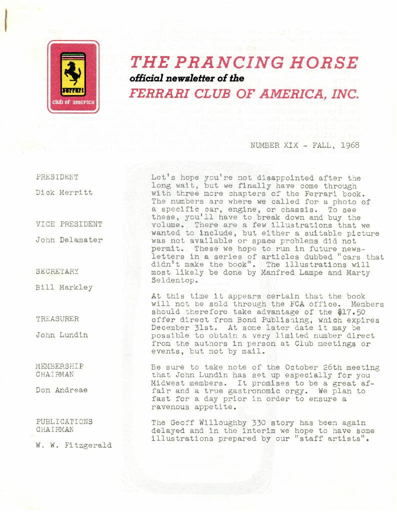 Cover of Prancing Horse issue 19, no. XIX - Fall 1968