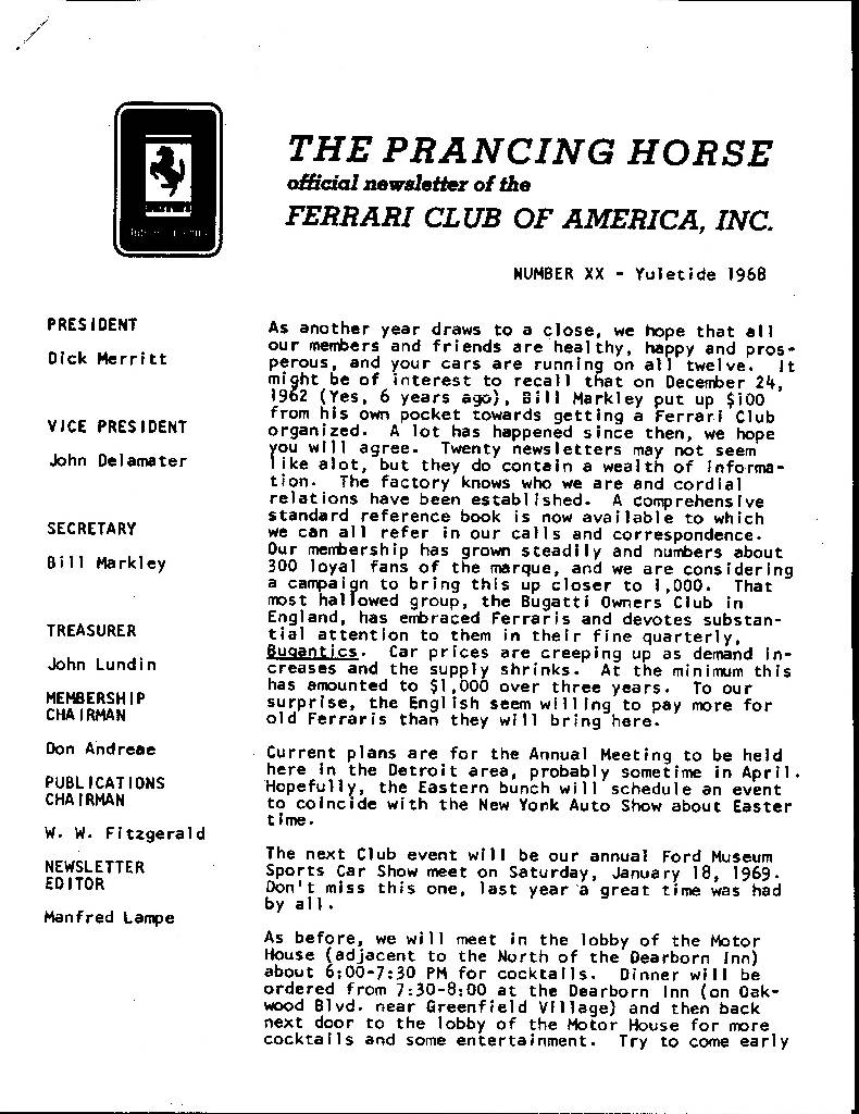 Cover of Prancing Horse issue 20, no. XX - Yuletide 1968