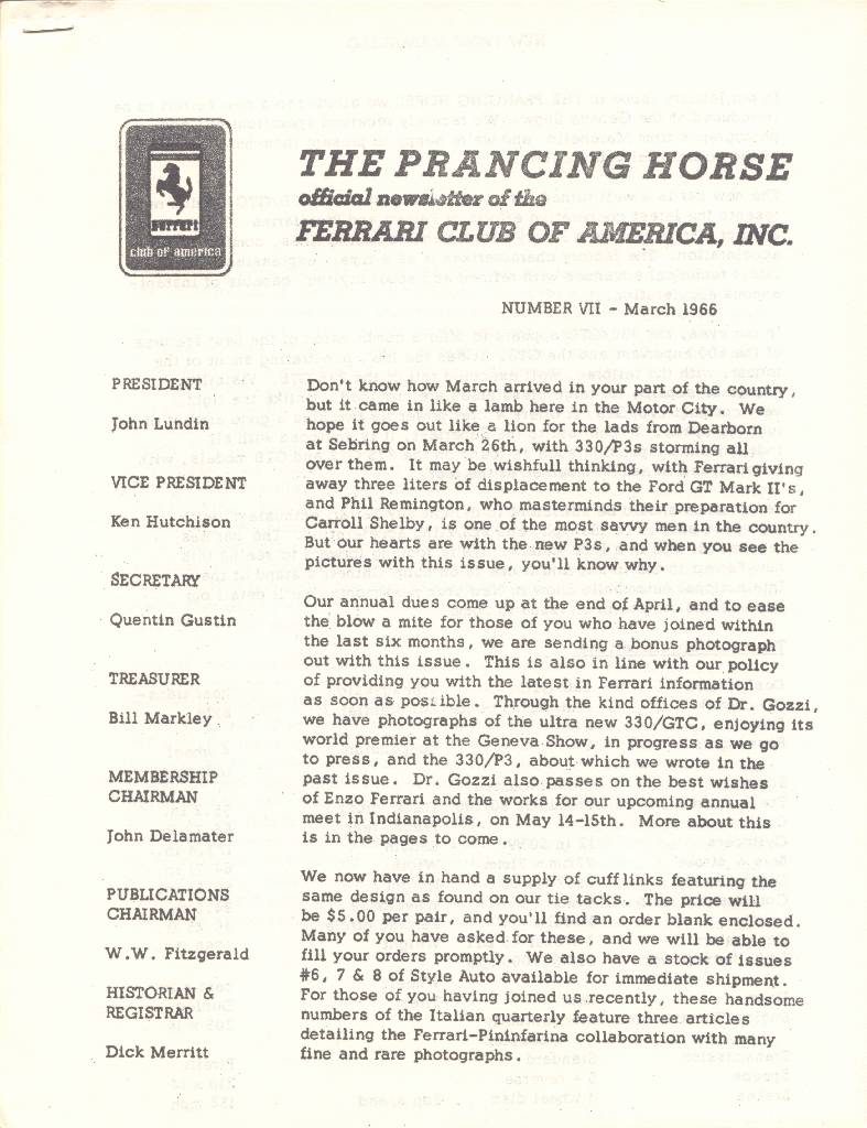 Cover of Prancing Horse issue 7, no. VII - March 1966