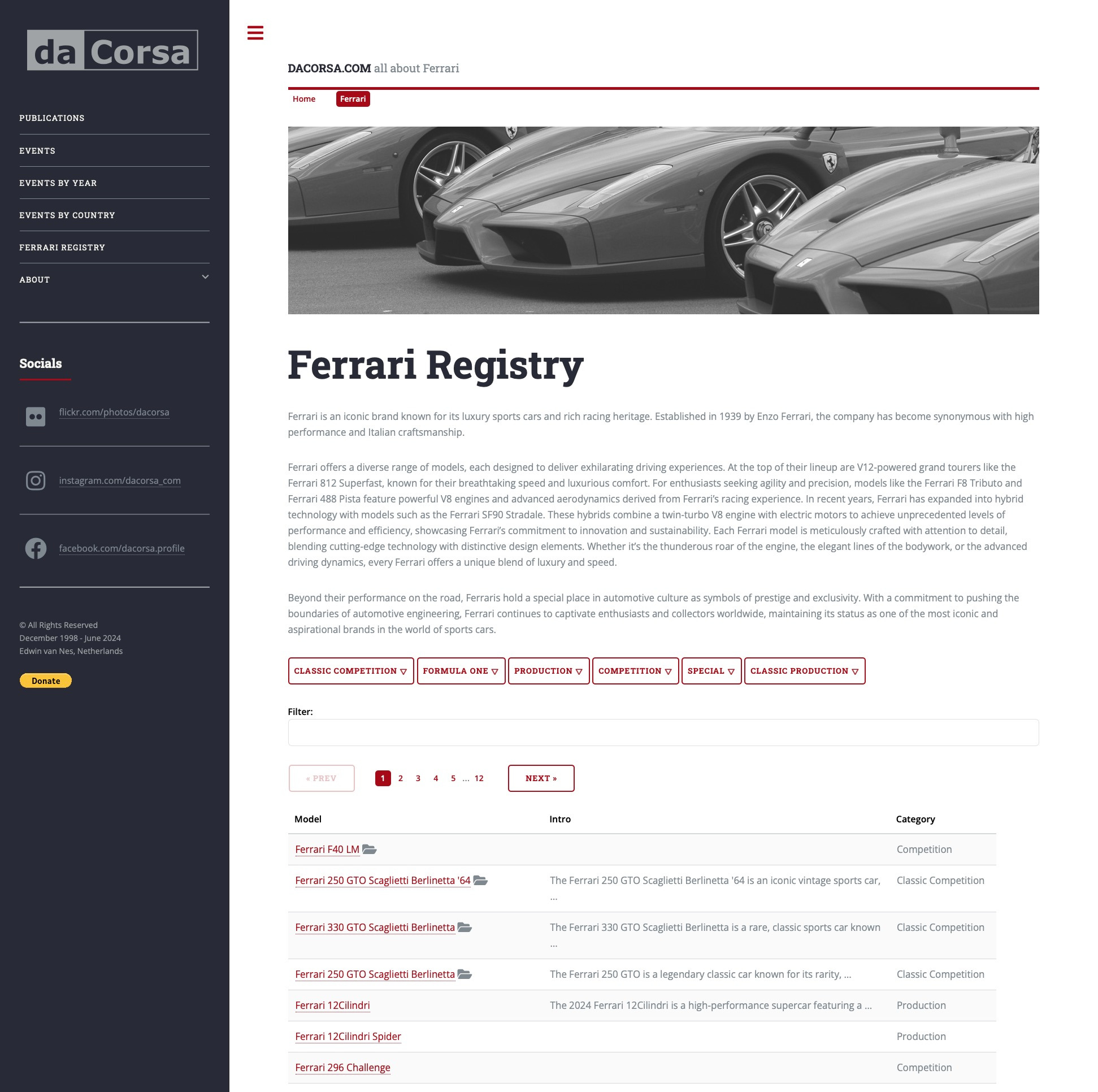 screenshot example of Ferrari Registry